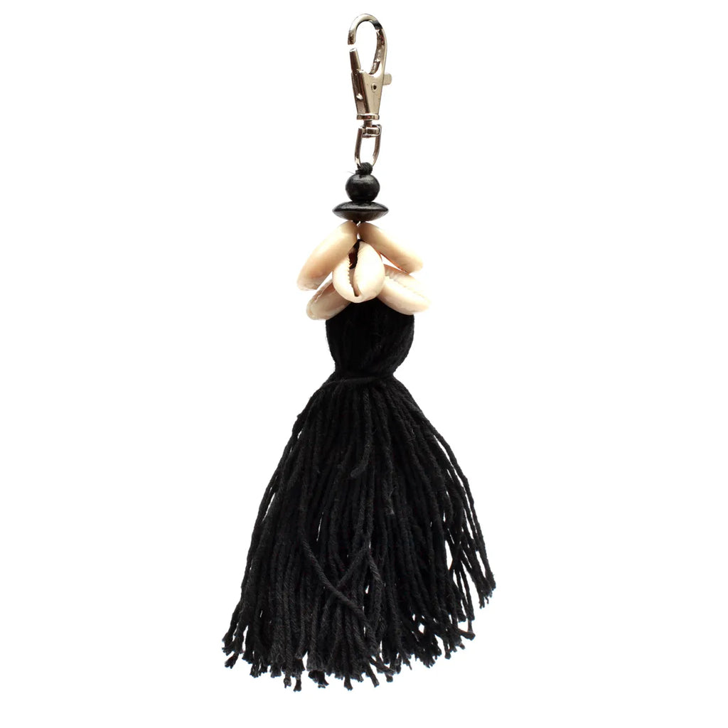 De Cowrie Tassel Sleutelhanger - Zwart