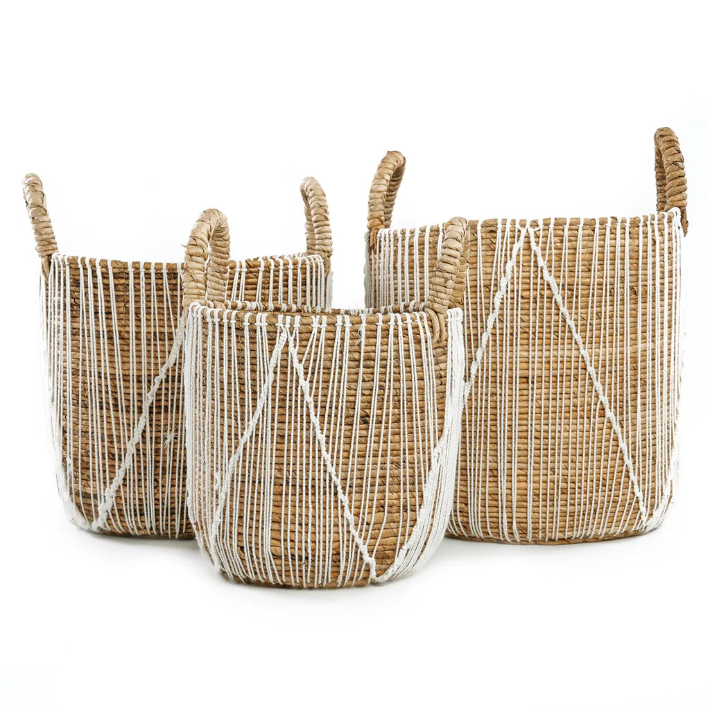 De Straight Stitched Macrame Mand - Naturel Wit - L